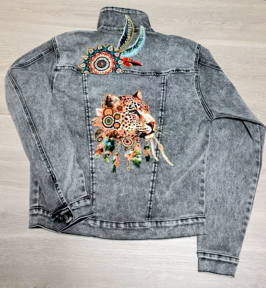 Chaqueta de Jean bordada|| Leopardo